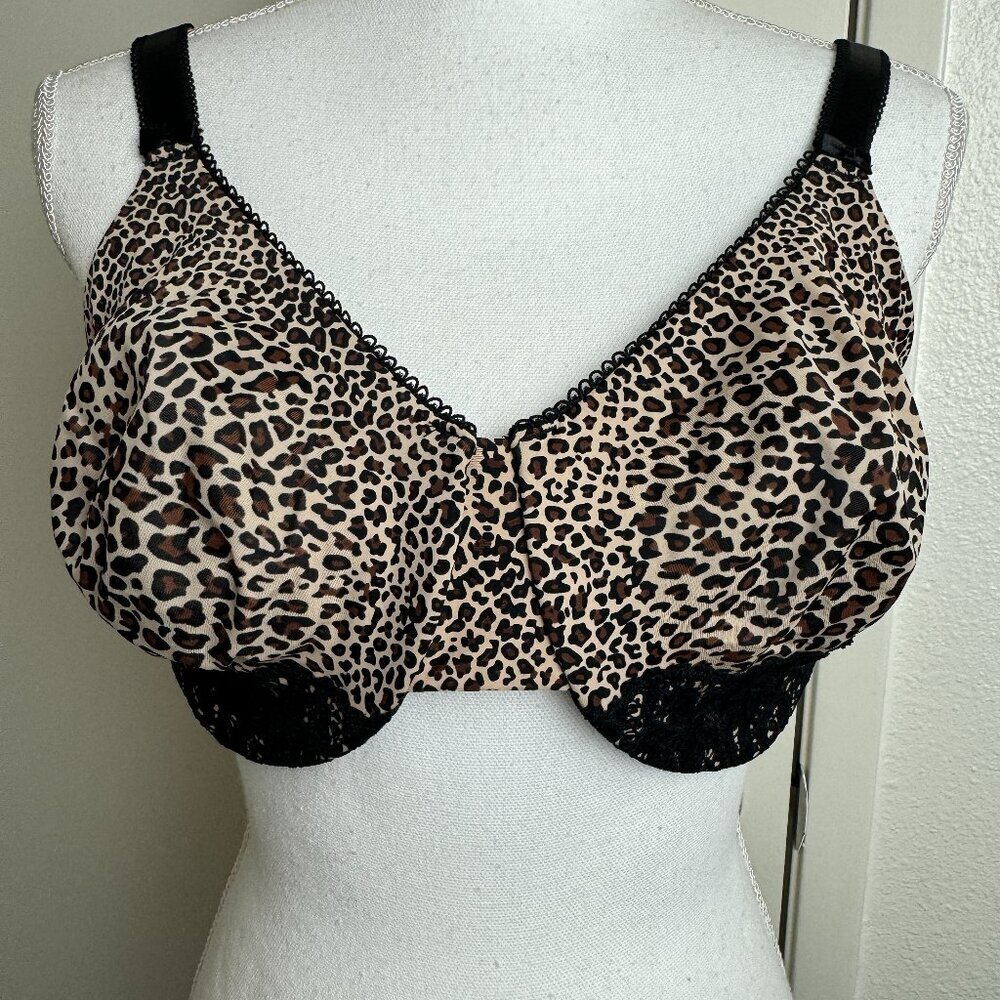 OLGA Luxury Overlay Underwire Bra Animal Print  Black Lace Sz 38E (DD)